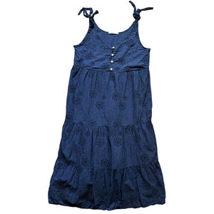 Valentina Naldi Elegant Navy Cotton Embroidered Sleeveless Maxi Dress Size L